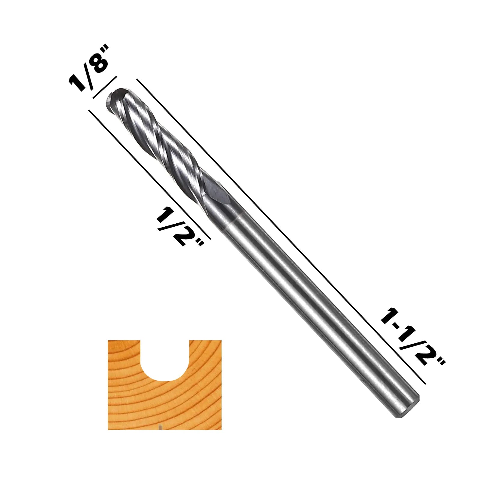 3BNB05, 1/8 inch Shank, 3-Flute ball Nose, 1-1/2 inch Overall Length, End Mills CNC Router Bits, General Purpose, Stainless Steel Metal TiAlN Coating, For Aluminum, Metal, Plastic, MDF & Wood, 5pcs | SainSmart