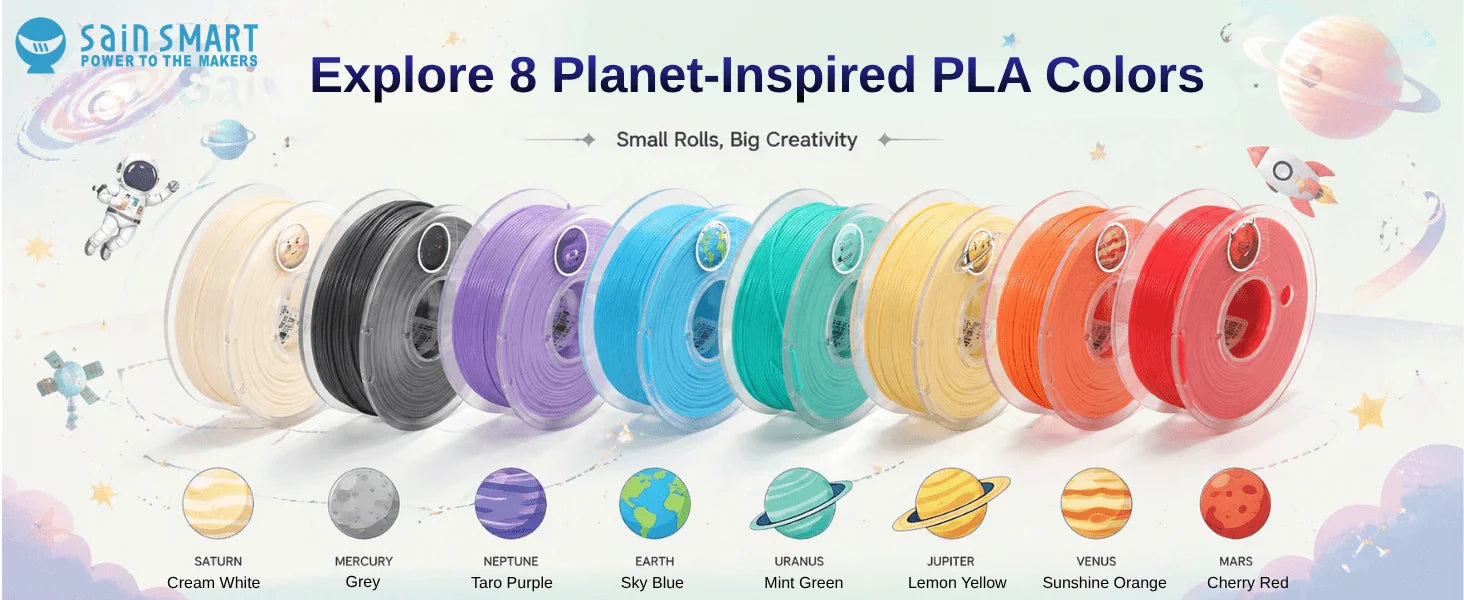 PLA Filament 1.75mm, Planet Explorer 8-Color Mini Spool Bundle, 250g Each, High-Speed PLA, +/-0.02mm Accuracy, Easy-to-Print, Compatible with Most FDM 3D Printers