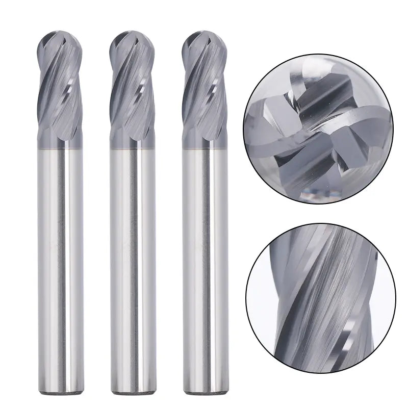 4BNC05, 1/4 inch Shank, 4-Flute ball Nose, 3 inch Overall Length, End Mills CNC Router Bits, Stainless Steel Metal with TiAlN Coating, For Aluminum, Metal, Plastic, MDF & Wood, 5pcs | SainSmart