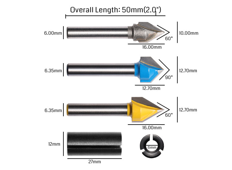 Genmitsu VG03A 3pcs 1/4” V-Groove Router Bits Set