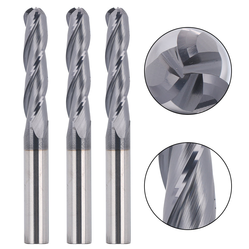 BNCO5, 1/4 inch Shank, 3 inch Overall Length, End Mills CNC Router Bits, Stainless Steel Metal with TiAlN Coating, 3-Flute ball Nose, For Aluminum, Metal, Plastic, MDF & Wood | SainSmart