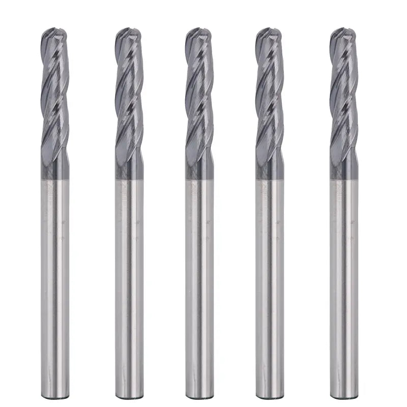 BNCO5, 1/4 inch Shank, 3 inch Overall Length, End Mills CNC Router Bits, Stainless Steel Metal with TiAlN Coating, 3-Flute ball Nose, For Aluminum, Metal, Plastic, MDF & Wood